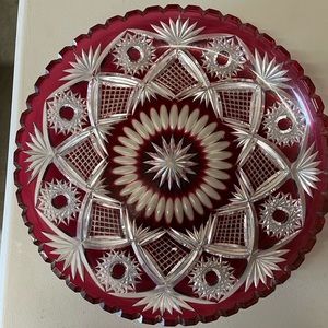 Red crystal plate, vintage